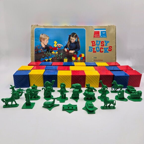 1970s Tupperware ABC Busy Blocks Missing I and R Green Figures Tupper Toys Box - Picture 11 of 16